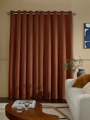 Rust Brown Textured Embossed Faux Suede Lined Eyelet Curtains - Image 2 of 6