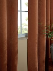 Rust Brown Textured Embossed Faux Suede Lined Eyelet Curtains - Image 3 of 6