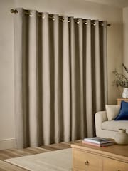 Natural Textured Embossed Faux Suede Lined Eyelet Curtains - Image 2 of 5