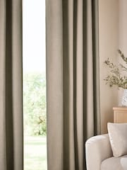 Natural Textured Embossed Faux Suede Lined Eyelet Curtains - Image 3 of 5