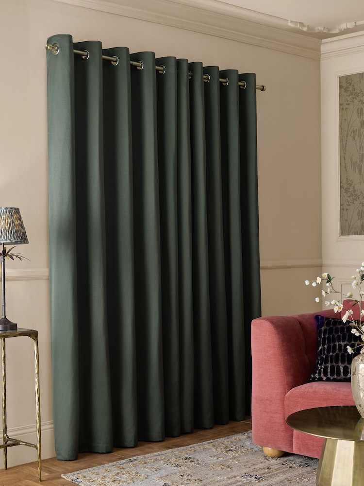 Green Faux Silk Eyelet Lined Curtains - Image 2 of 5