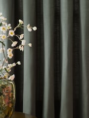 Green Faux Silk Eyelet Lined Curtains - Image 3 of 5