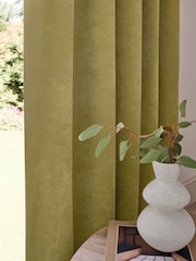 Green Textured Embossed Faux Suede Lined Eyelet Curtains - Image 3 of 5