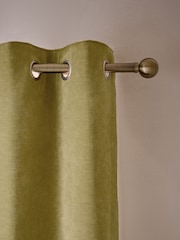 Green Textured Embossed Faux Suede Lined Eyelet Curtains - Image 4 of 5