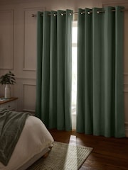 Green Pale Sage Blackout/Thermal Cotton Eyelet Curtains - Image 3 of 9