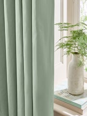 Green Pale Sage Blackout/Thermal Cotton Eyelet Curtains - Image 6 of 9