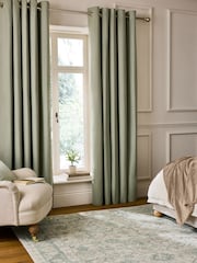 Green Olive Blackout/Thermal Cotton Eyelet Curtains - Image 1 of 8
