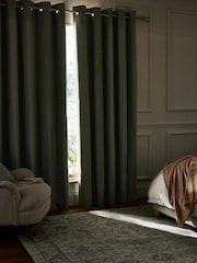 Green Olive Blackout/Thermal Cotton Eyelet Curtains - Image 3 of 8