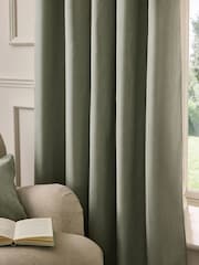 Green Olive Blackout/Thermal Cotton Eyelet Curtains - Image 4 of 8
