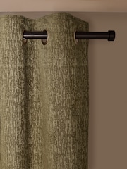 Green Olive Heavyweight Chenille Eyelet Lined Curtains - Image 4 of 5