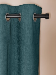 Blue Teal Heavyweight Chenille Eyelet Lined Curtains - Image 6 of 7