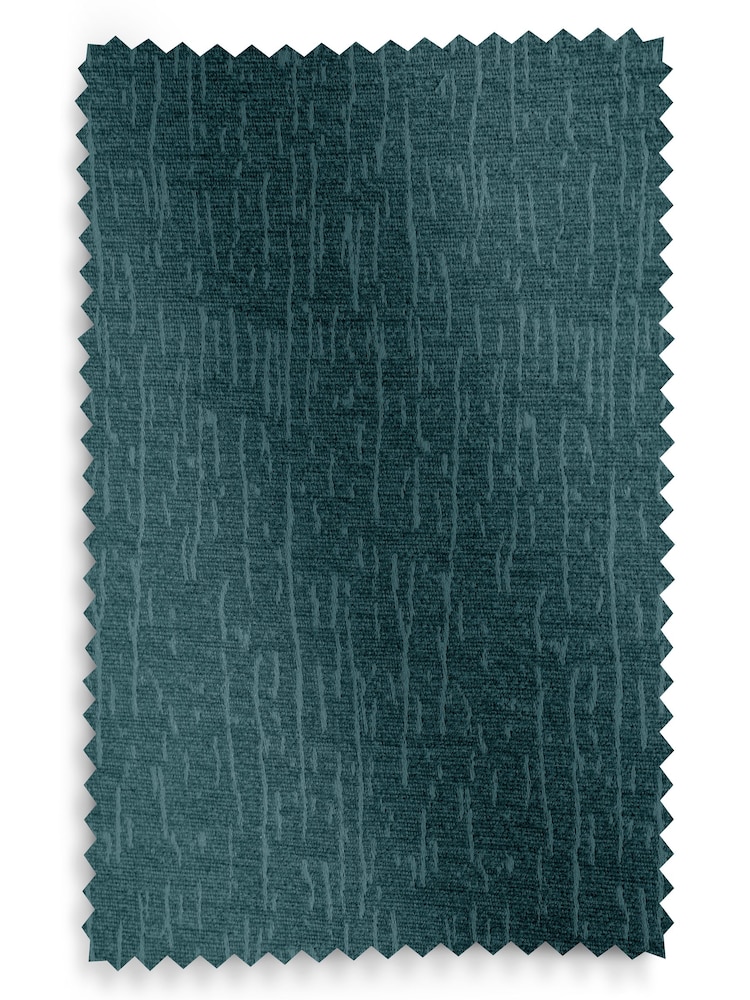Blue Teal Heavyweight Chenille Eyelet Lined Curtains - Image 7 of 7