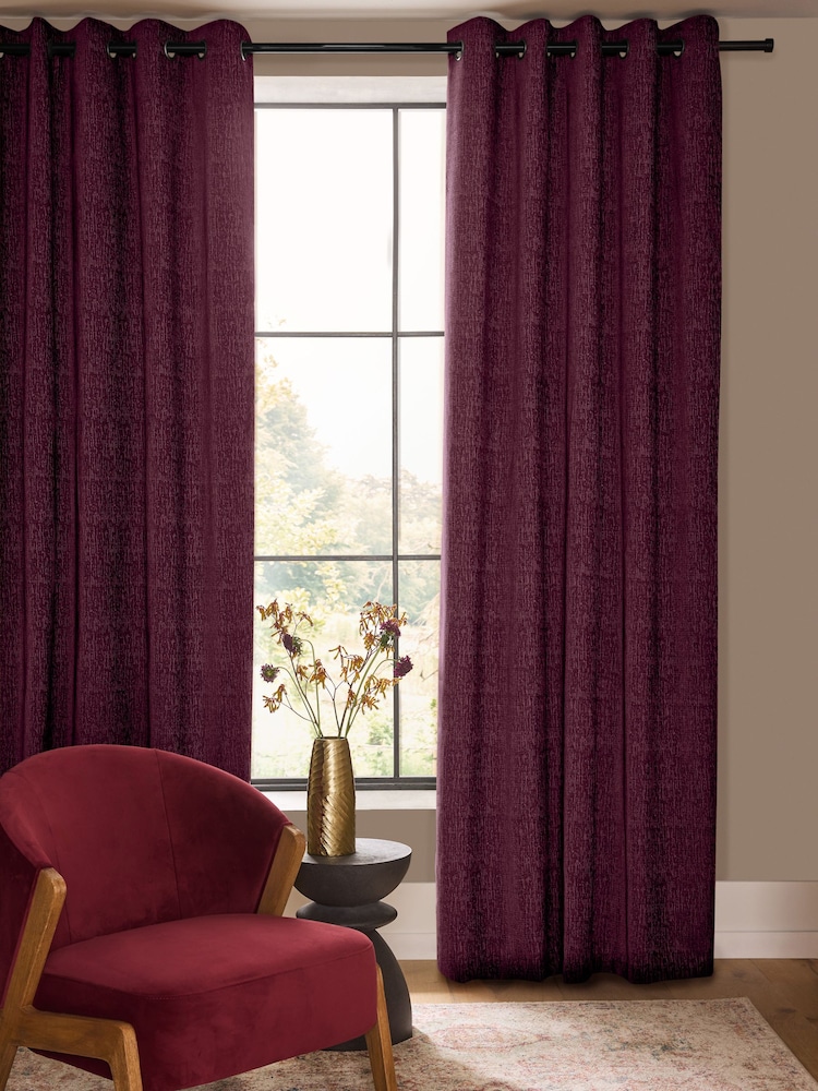 Purple Dark Heavyweight Chenille Eyelet Lined Curtains - Image 1 of 5