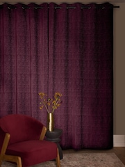 Purple Dark Heavyweight Chenille Eyelet Lined Curtains - Image 2 of 5
