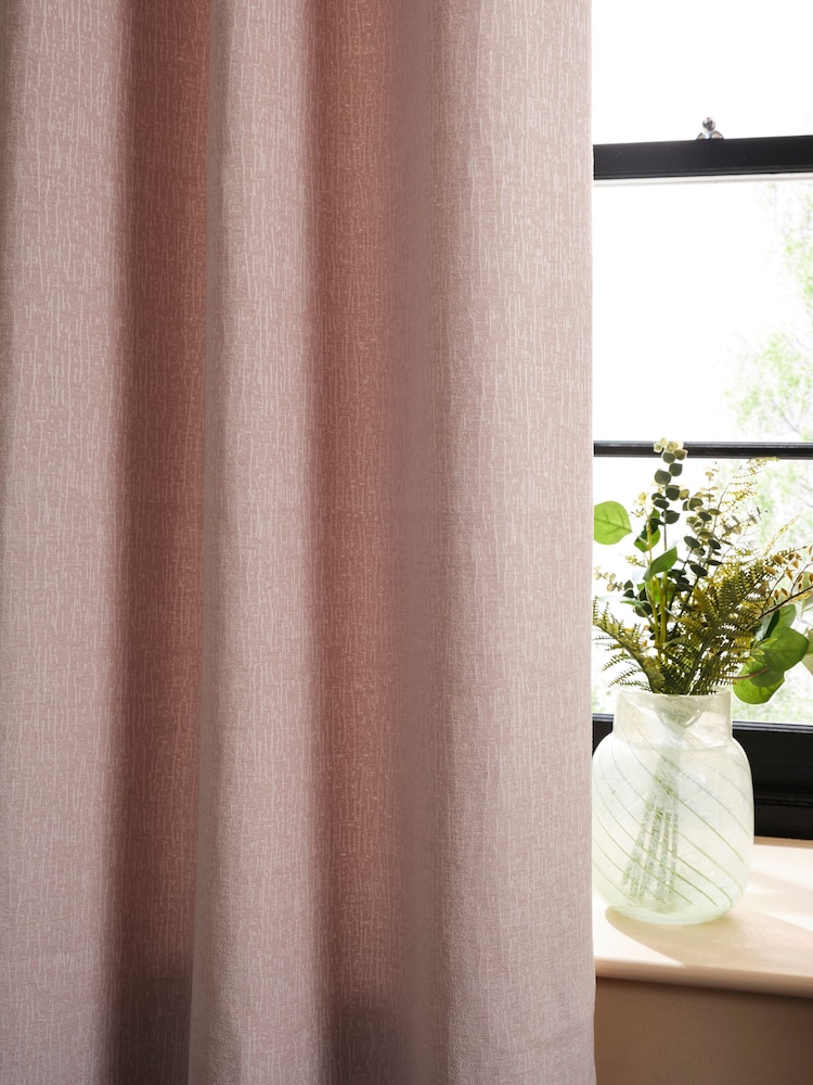 Pink Light Heavyweight Chenille Eyelet Lined Curtains - Image 5 of 7