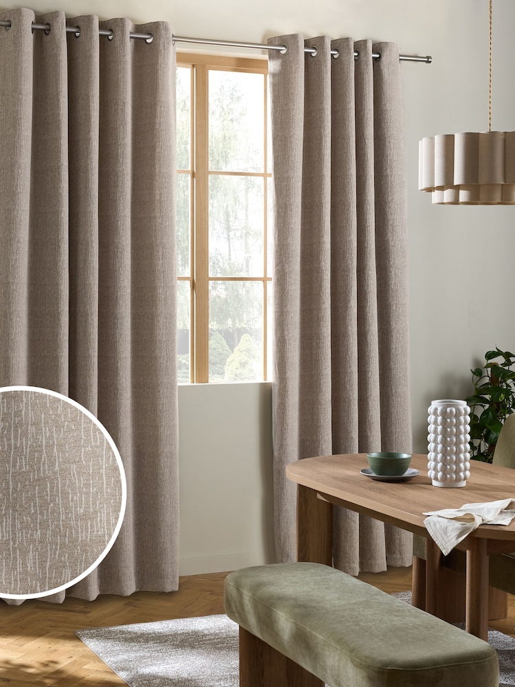 Natural Feather Heavyweight Chenille Eyelet Lined Curtains - Image 1 of 8
