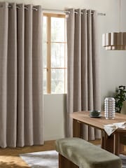 Natural Feather Heavyweight Chenille Eyelet Lined Curtains - Image 2 of 8