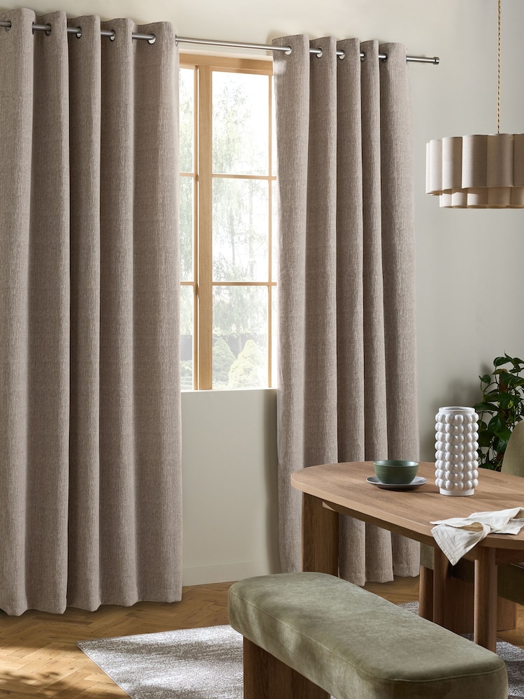 Natural Feather Heavyweight Chenille Eyelet Lined Curtains - Image 2 of 8