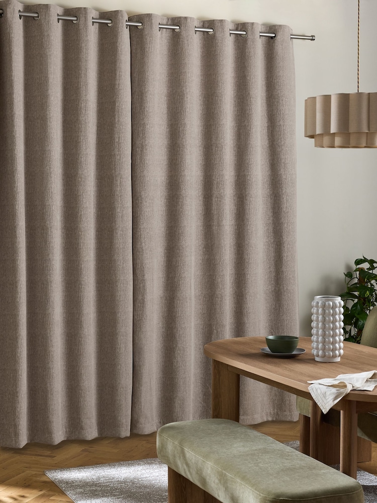 Natural Feather Heavyweight Chenille Eyelet Lined Curtains - Image 3 of 8