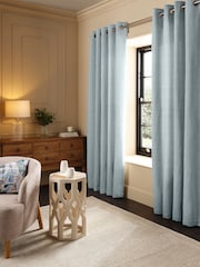 Blue Light Heavyweight Chenille Eyelet Lined Curtains - Image 1 of 7