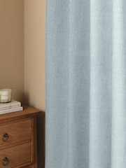 Blue Light Heavyweight Chenille Eyelet Lined Curtains - Image 3 of 7
