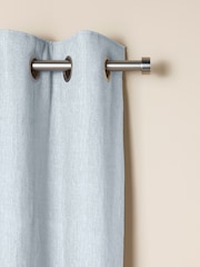 Blue Light Heavyweight Chenille Eyelet Lined Curtains - Image 6 of 7