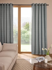 Grey Blue Heavyweight Chenille Eyelet Lined Curtains - Image 1 of 5