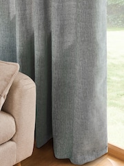 Grey Blue Heavyweight Chenille Eyelet Lined Curtains - Image 4 of 5