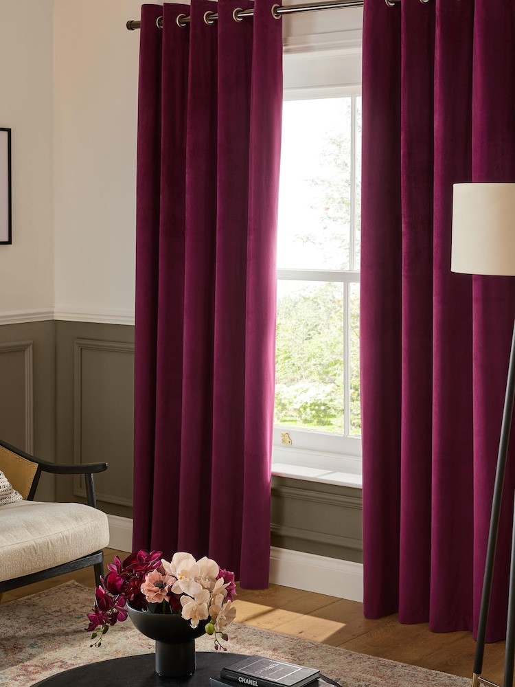 Pink Berry Matte Velvet Blackout/Thermal Curtains - Image 1 of 4