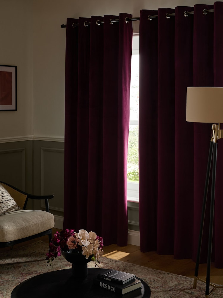 Pink Berry Matte Velvet Blackout/Thermal Curtains - Image 2 of 4