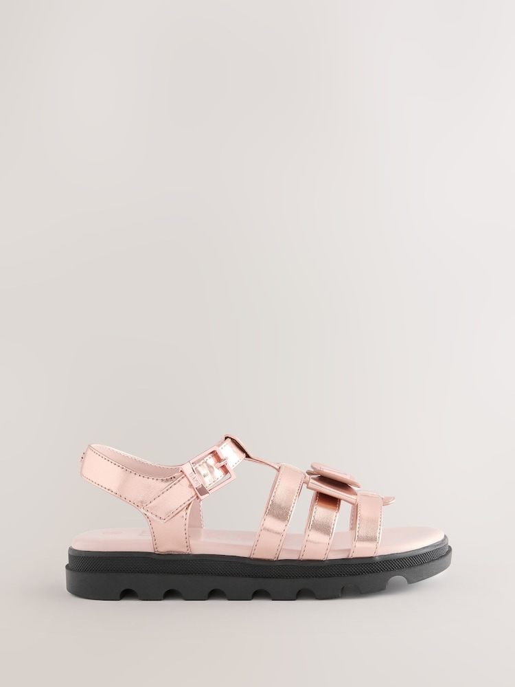 Baker by Ted Baker Rose Gold Chunky Fisherman Sandals With Bow - Image 2 of 5