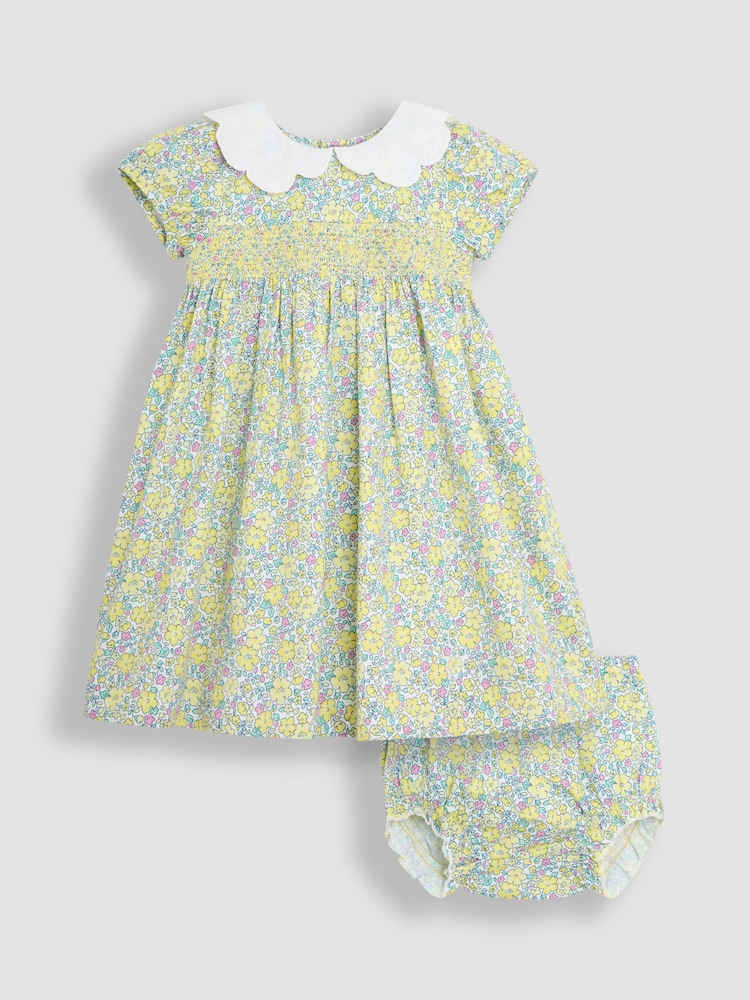 JoJo Maman Bébé Yellow Floral Broderie Collar Party Dress - Image 1 of 6