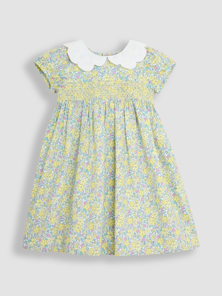 JoJo Maman Bébé Yellow Floral Broderie Collar Party Dress - Image 2 of 6
