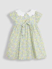 JoJo Maman Bébé Yellow Floral Broderie Collar Party Dress - Image 4 of 6