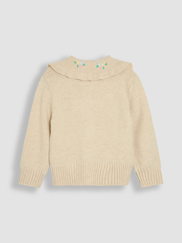 JoJo Maman Bébé Natural Frill Embroidered Collar Cardigan - Image 2 of 3