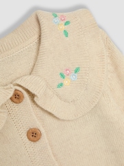 JoJo Maman Bébé Natural Frill Embroidered Collar Cardigan - Image 3 of 3