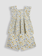 JoJo Maman Bébé White Floral 2-Piece Frill Shoulder Top & Short Set - Image 1 of 6