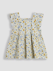 JoJo Maman Bébé White Floral 2-Piece Frill Shoulder Top & Short Set - Image 2 of 6