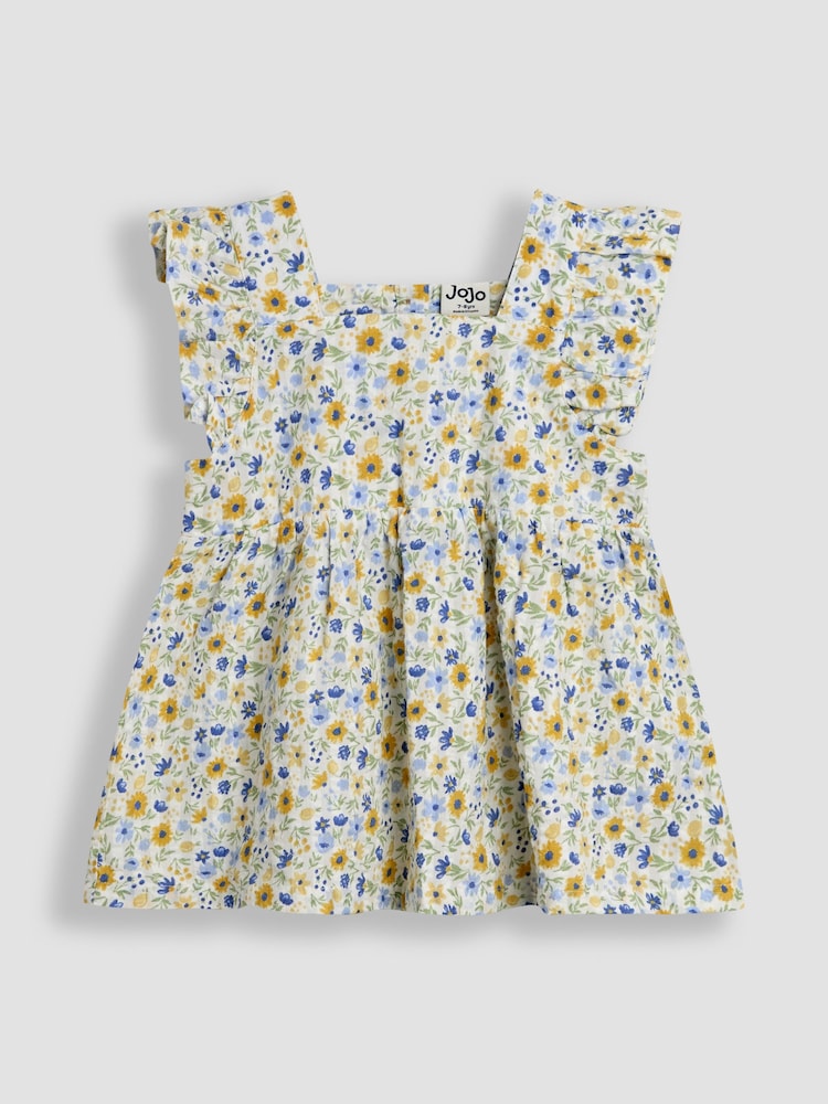 JoJo Maman Bébé White Floral 2-Piece Frill Shoulder Top & Short Set - Image 2 of 6