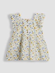 JoJo Maman Bébé White Floral 2-Piece Frill Shoulder Top & Short Set - Image 3 of 6