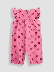 JoJo Maman Bébé Bright Pink Floral Pretty Ruffle Shoulder Sunsuit - Image 1 of 4