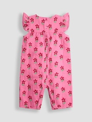 JoJo Maman Bébé Bright Pink Floral Pretty Ruffle Shoulder Sunsuit - Image 2 of 4