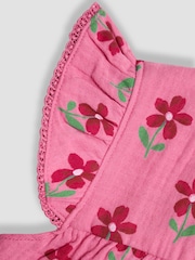 JoJo Maman Bébé Bright Pink Floral Pretty Ruffle Shoulder Sunsuit - Image 3 of 4