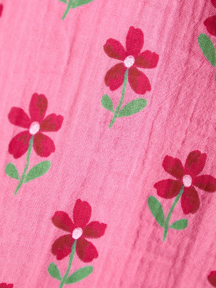JoJo Maman Bébé Bright Pink Floral Pretty Ruffle Shoulder Sunsuit - Image 4 of 4