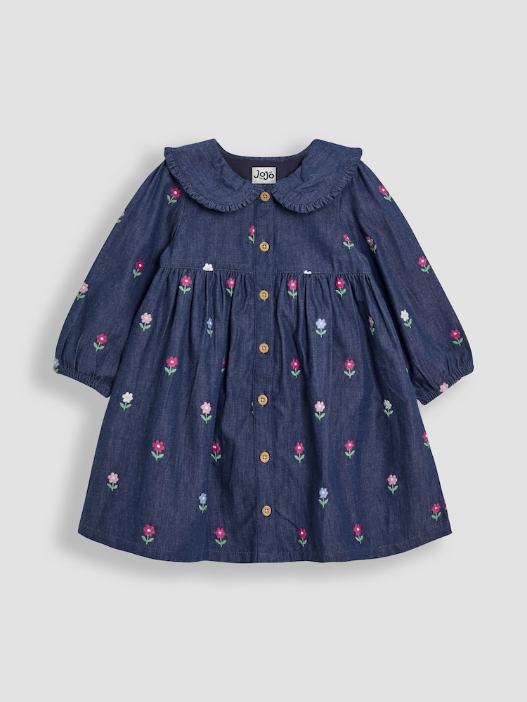 JoJo Maman Bébé Embroidered Button Through Dress - Imagen 1 de 3