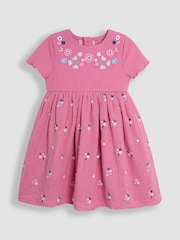 JoJo Maman Bébé Rose Pink Embroidered Rib Cheesecloth Dress - Image 1 of 3