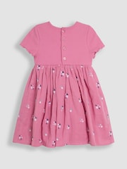 JoJo Maman Bébé Rose Pink Embroidered Rib Cheesecloth Dress - Image 2 of 3