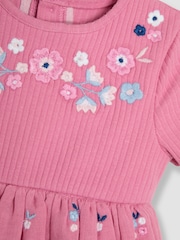 JoJo Maman Bébé Rose Pink Embroidered Rib Cheesecloth Dress - Image 3 of 3