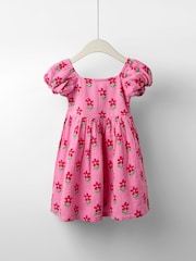 JoJo Maman Bébé Pink Floral Puff Sleeve Dress - Image 2 of 3