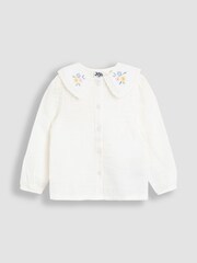 JoJo Maman Bébé Cream Floral Embroidered Print Peter Pan Collar Cheesecloth Blouse - Image 1 of 3